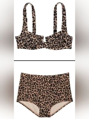 36B/M VS Swim Full Coverage Bikini Top High Waist Boyshort Bikini Set Leopard